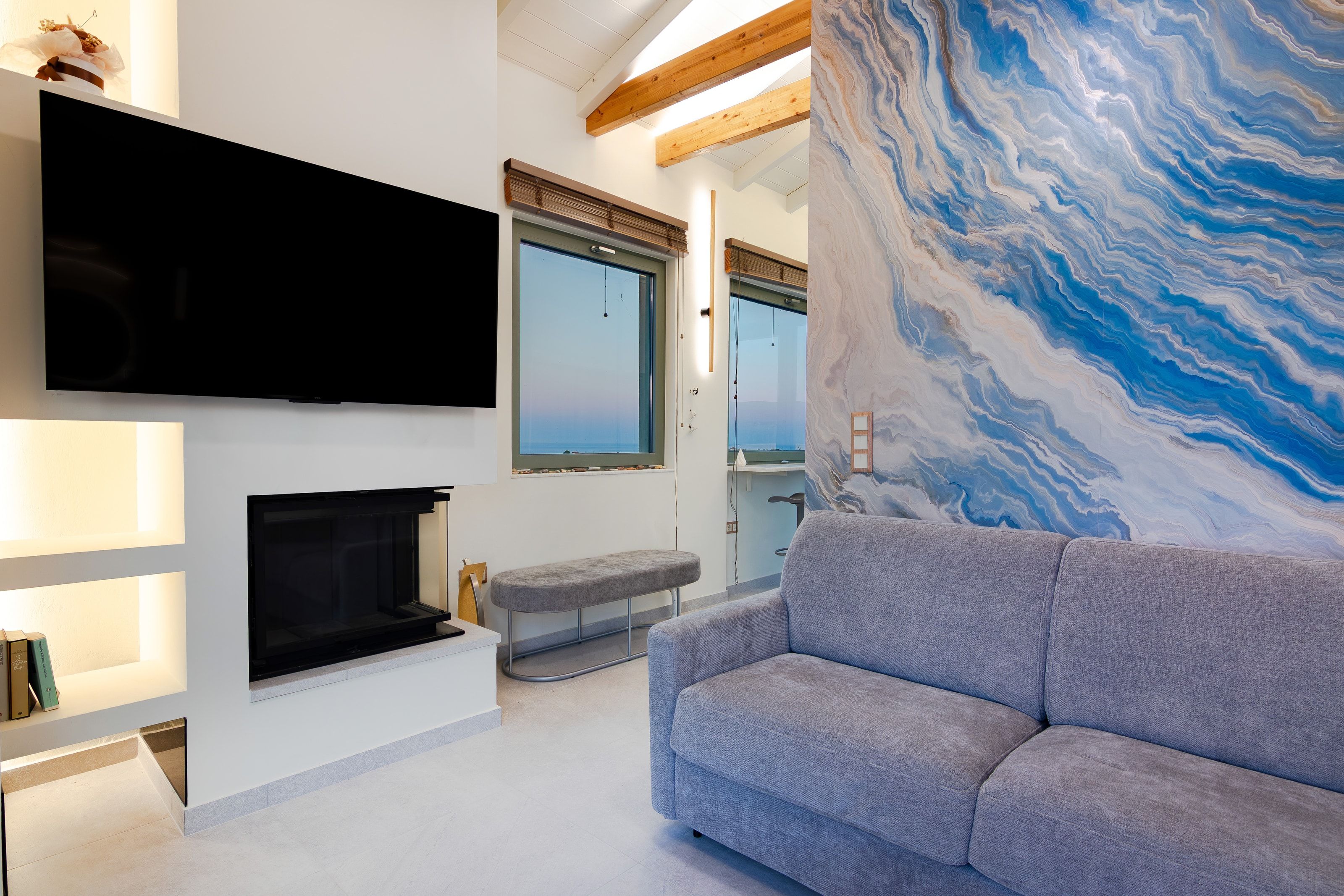 First-floor living room with fireplace