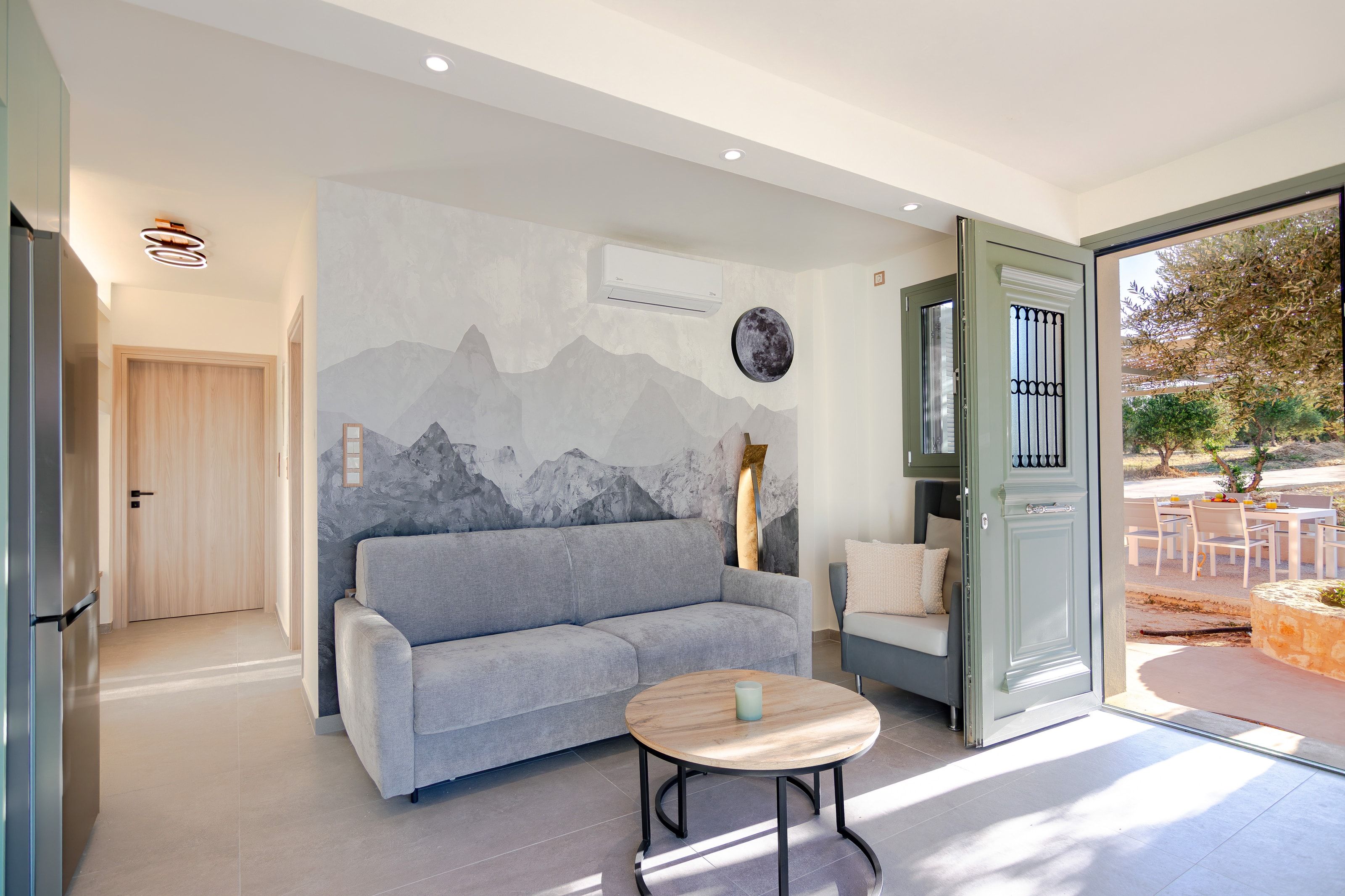 Ground-floor apartment living room and entrance door
